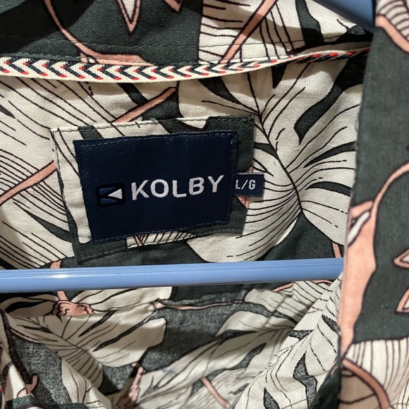 Men’s button down green with pink and white tropical print. New with tags. - Picture 4 of 8